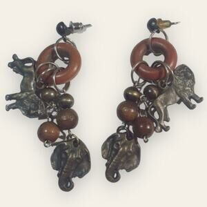 Vintage Dangly Safari Zoo Lion Elephant Dangle Boho Hippy Bohemian Earrings